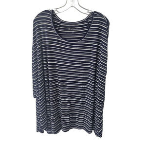 Roaman's Navy and White Stripe Stretch Shirt - 1X (22/24)